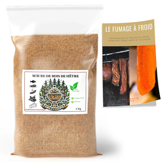 Sciure de Bois de Hêtre 100% Naturelle – Spéciale Fumage à Froid (Viande, Saumon, Fromage) Grill'N Chips